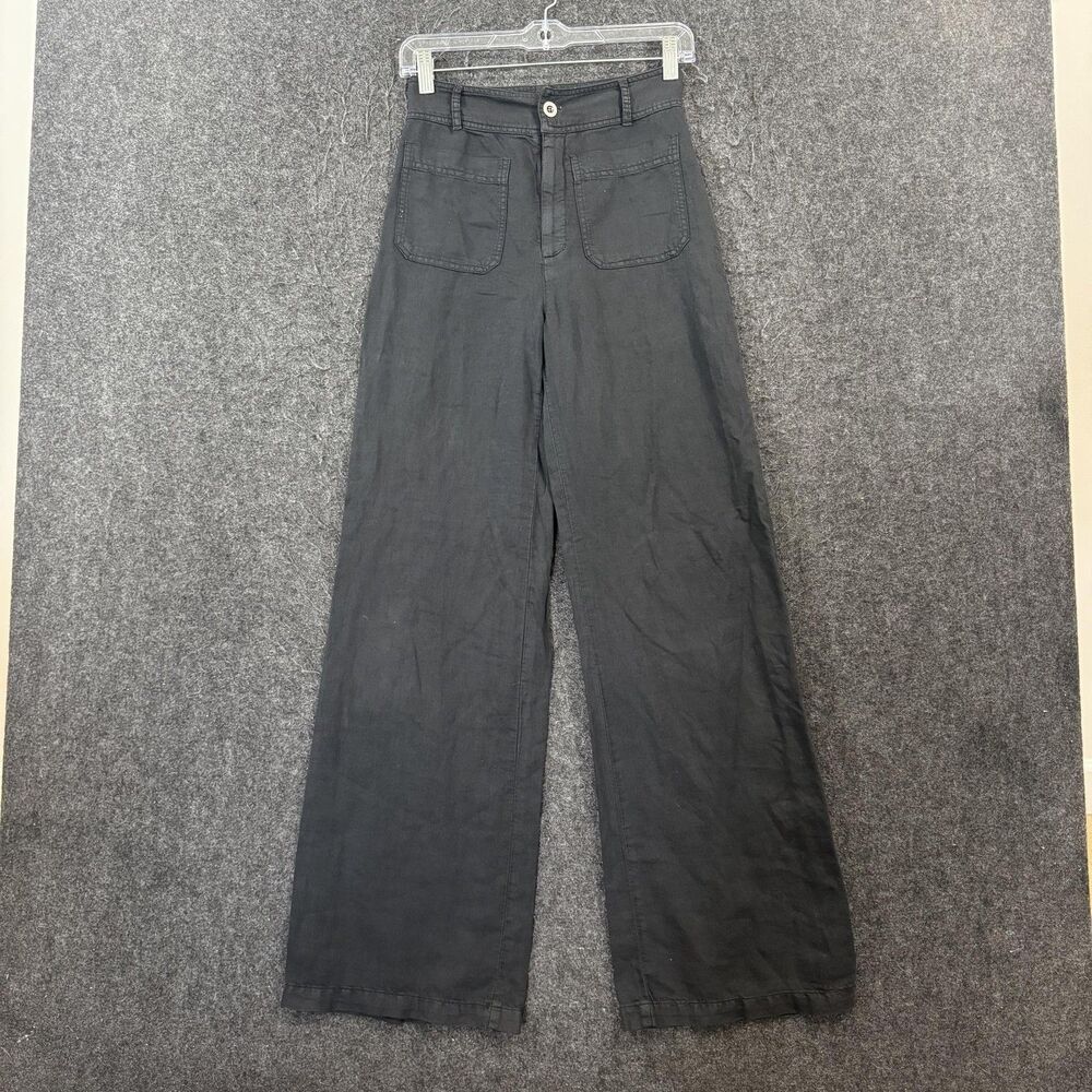 Bella Dahl Pants Women's 24 Black Linen Blend Wide Leg Twill Chino Made USA